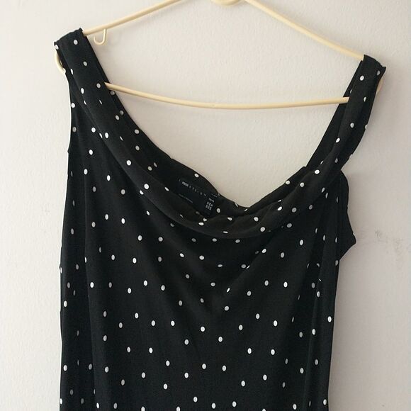 Asos Design Maxi Dress 16 Black White Swiss Dot Sleeveless Flare A-Line Retro - Picture 8 of 14